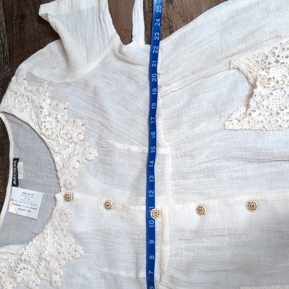 Vintage Mayvens of California Gauze Cotton Ivory Tunic Button Down Dress Size 16 - Picture 14 of 15